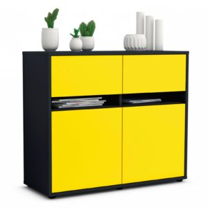 Sideboard Brunilde | Korpus Anthrazit | Front in Gelb | 92x79x35cm (BxHxT)