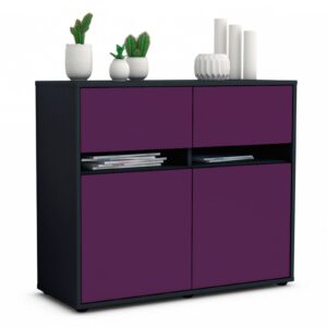 Sideboard Brunilde | Korpus Anthrazit | Front in Lila | 92x79x35cm (BxHxT)