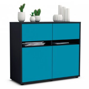 Sideboard Brunilde | Korpus Anthrazit | Front in Türkis | 92x79x35cm (BxHxT)