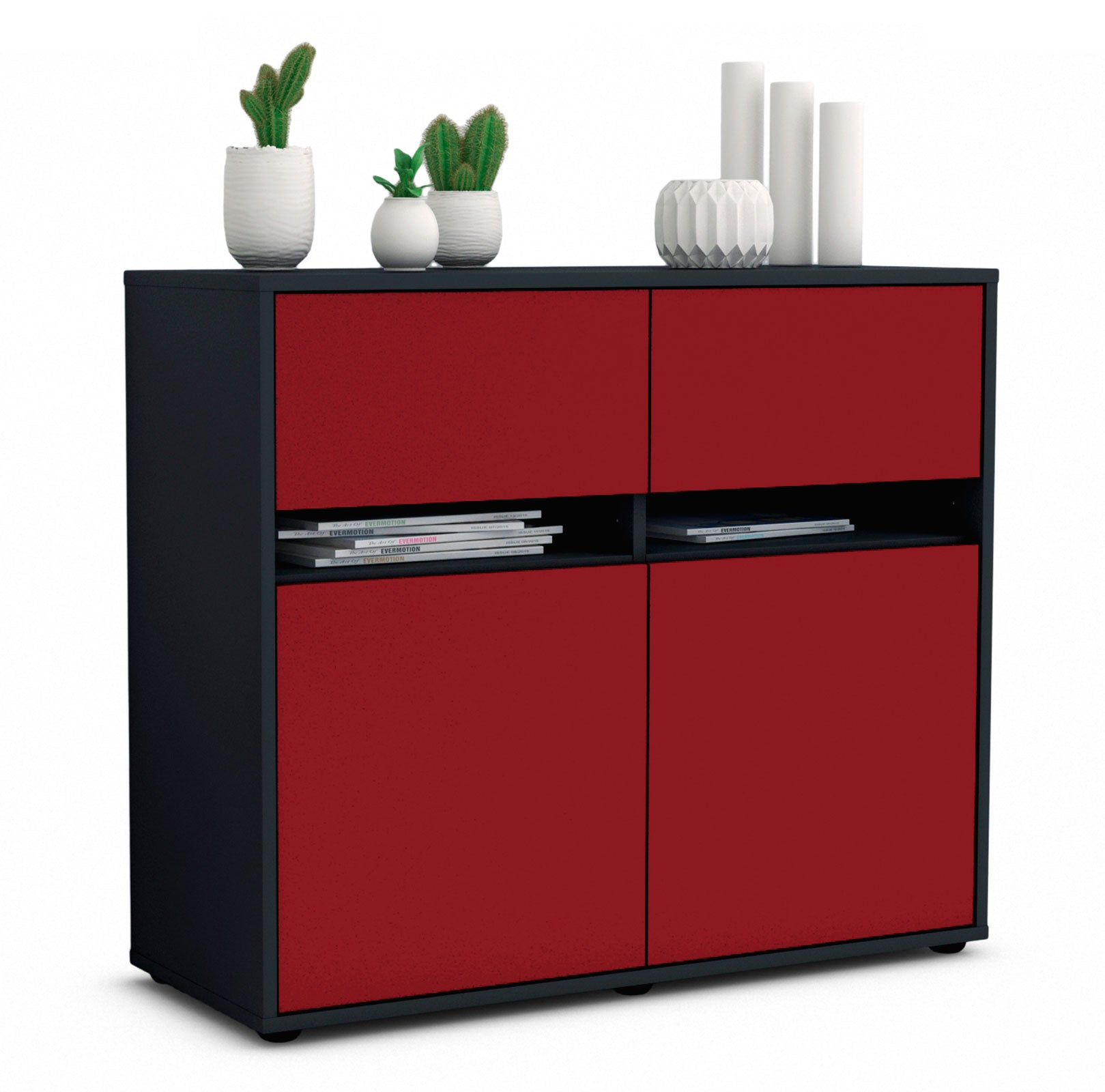 Sideboard Brunilde | Korpus Anthrazit | Front in Bordeaux | 92x79x35cm (BxHxT) 1 Sideboard Brunilde | Korpus Anthrazit | Front in Bordeaux | 92x79x35cm (BxHxT)