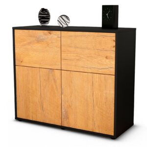 Sideboard Calliope | Korpus Anthrazit | Front in Eiche Holz Optik | 92x79x35cm (BxHxT)