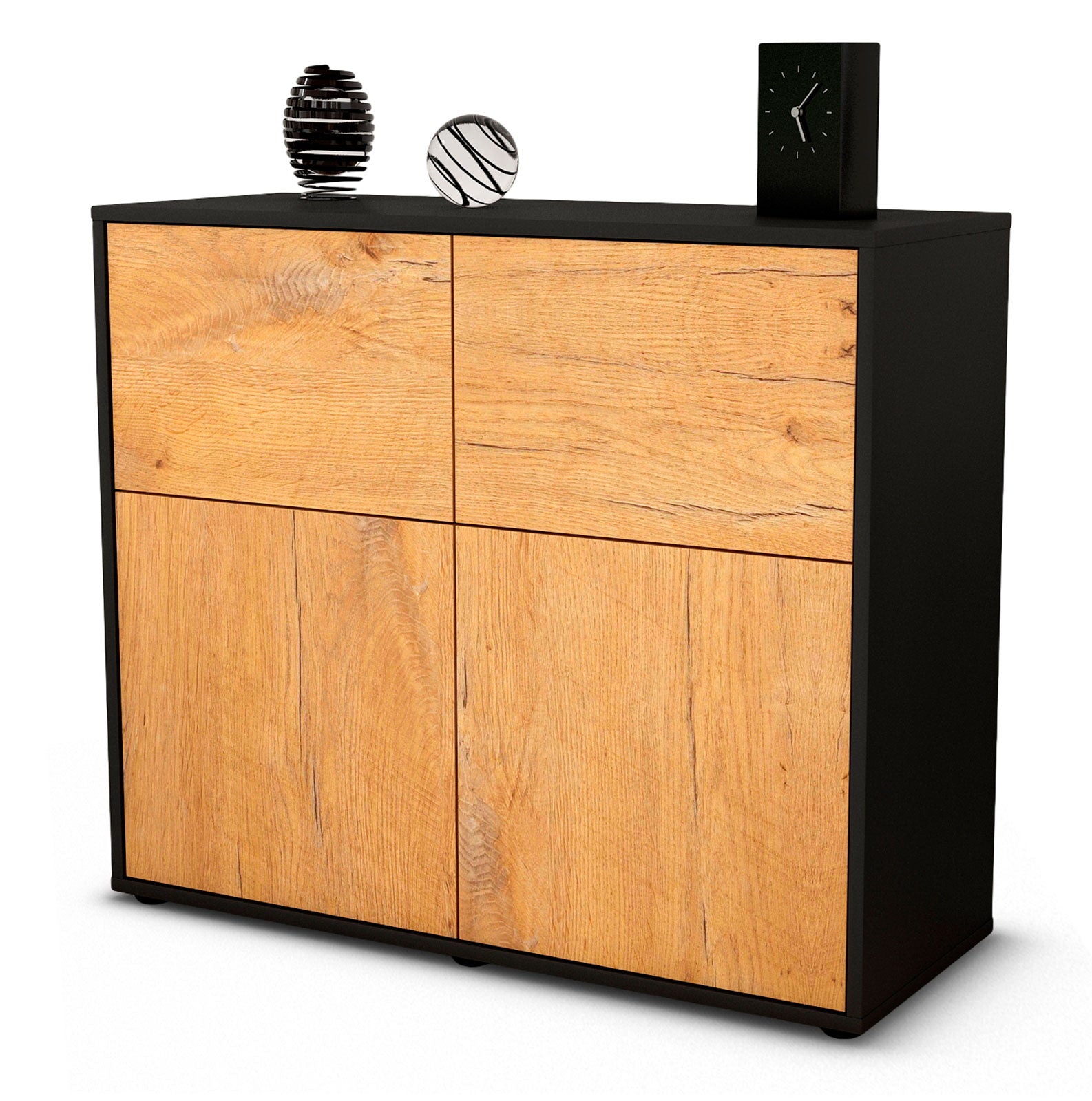 Sideboard Calliope | Korpus Anthrazit | Front in Eiche Holz Optik | 92x79x35cm (BxHxT) 1 Sideboard Calliope | Korpus Anthrazit | Front in Eiche Holz Optik | 92x79x35cm (BxHxT)