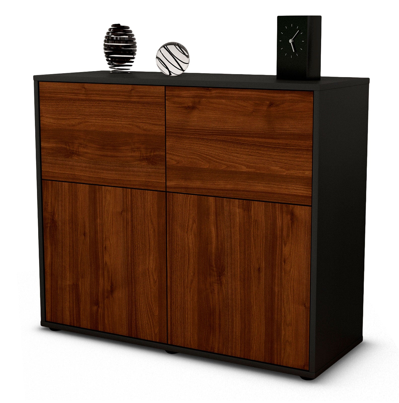 Sideboard Calliope | Korpus Anthrazit | Front in Walnuss Holz Optik | 92x79x35cm (BxHxT) 1 Sideboard Calliope | Korpus Anthrazit | Front in Walnuss Holz Optik | 92x79x35cm (BxHxT)