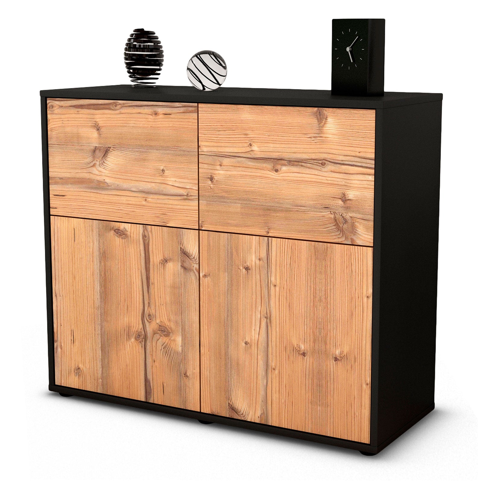 Sideboard Calliope | Korpus Anthrazit | Front in Pinie Holz Optik | 92x79x35cm (BxHxT) 1 Sideboard Calliope | Korpus Anthrazit | Front in Pinie Holz Optik | 92x79x35cm (BxHxT)