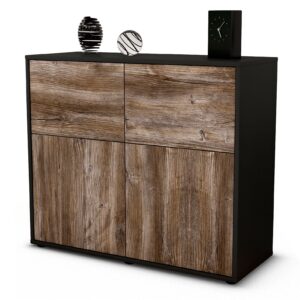 Sideboard Calliope | Korpus Anthrazit | Front in Treibholz Holz Optik | 92x79x35cm (BxHxT)