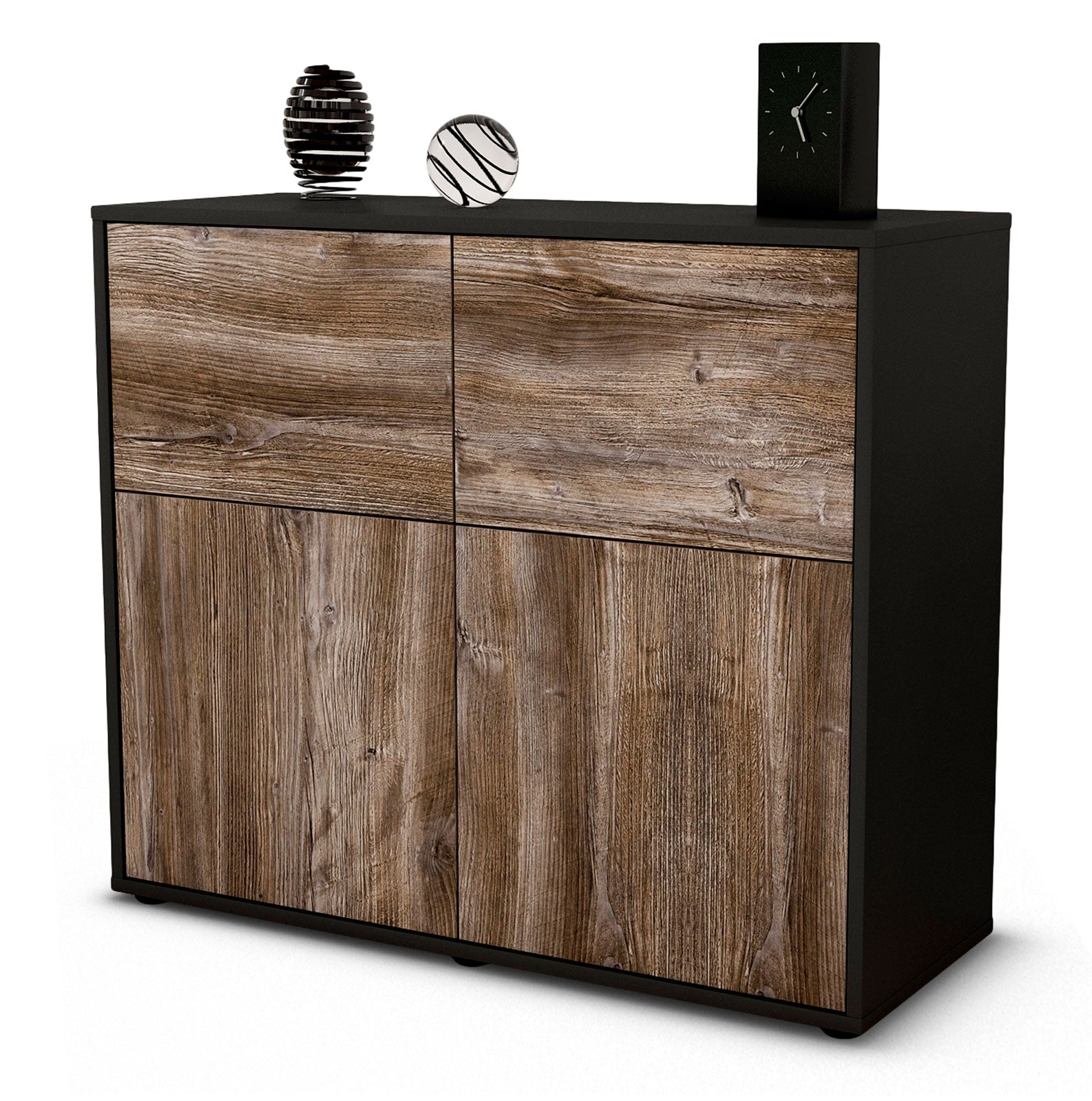 Sideboard Calliope | Korpus Anthrazit | Front in Treibholz Holz Optik | 92x79x35cm (BxHxT) 1 Sideboard Calliope | Korpus Anthrazit | Front in Treibholz Holz Optik | 92x79x35cm (BxHxT)