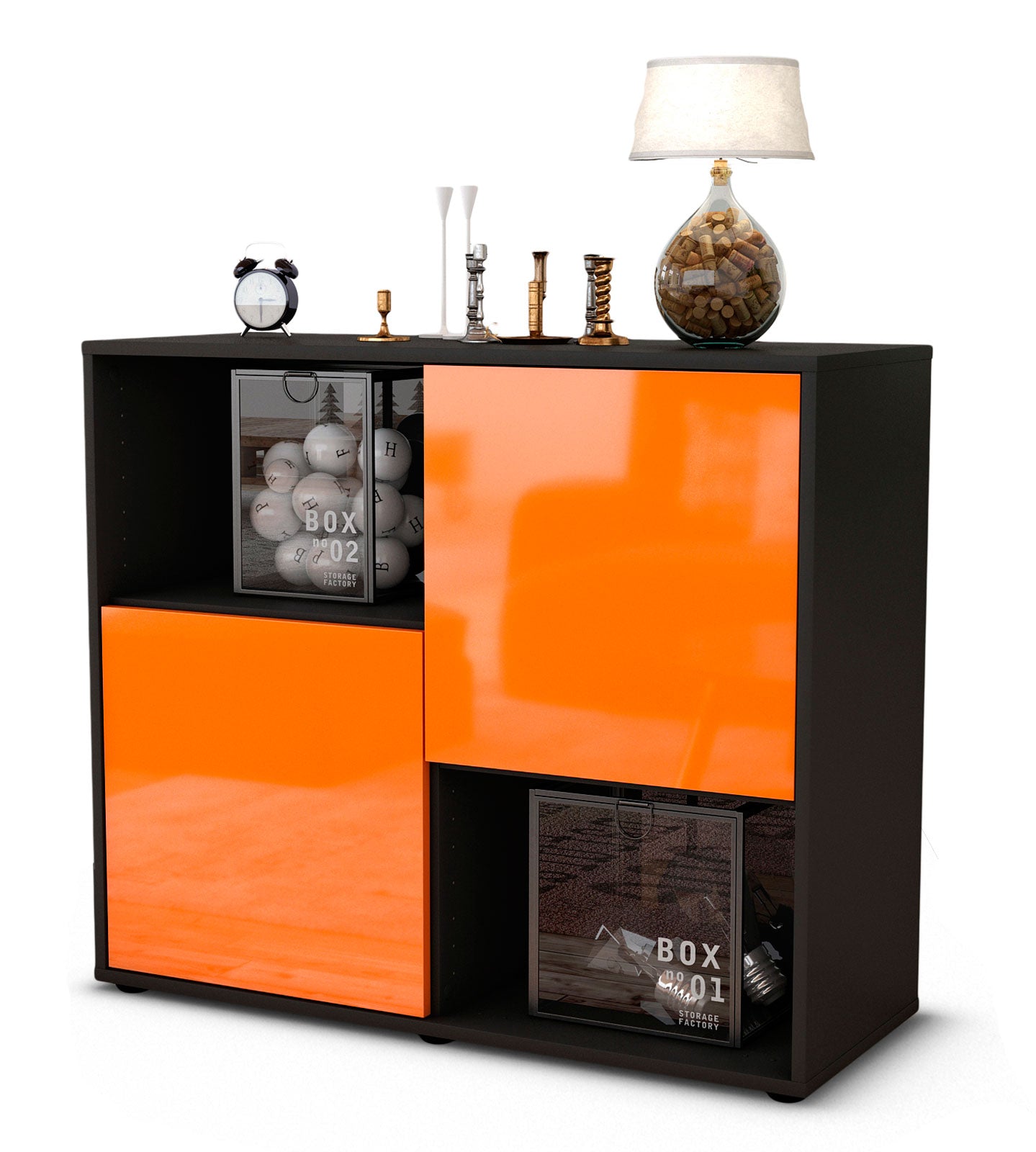 Sideboard Caralina | | Front in Hochglanz Orange | 92x79x35cm (BxHxT) 1 Sideboard Caralina | | Front in Hochglanz Orange | 92x79x35cm (BxHxT)