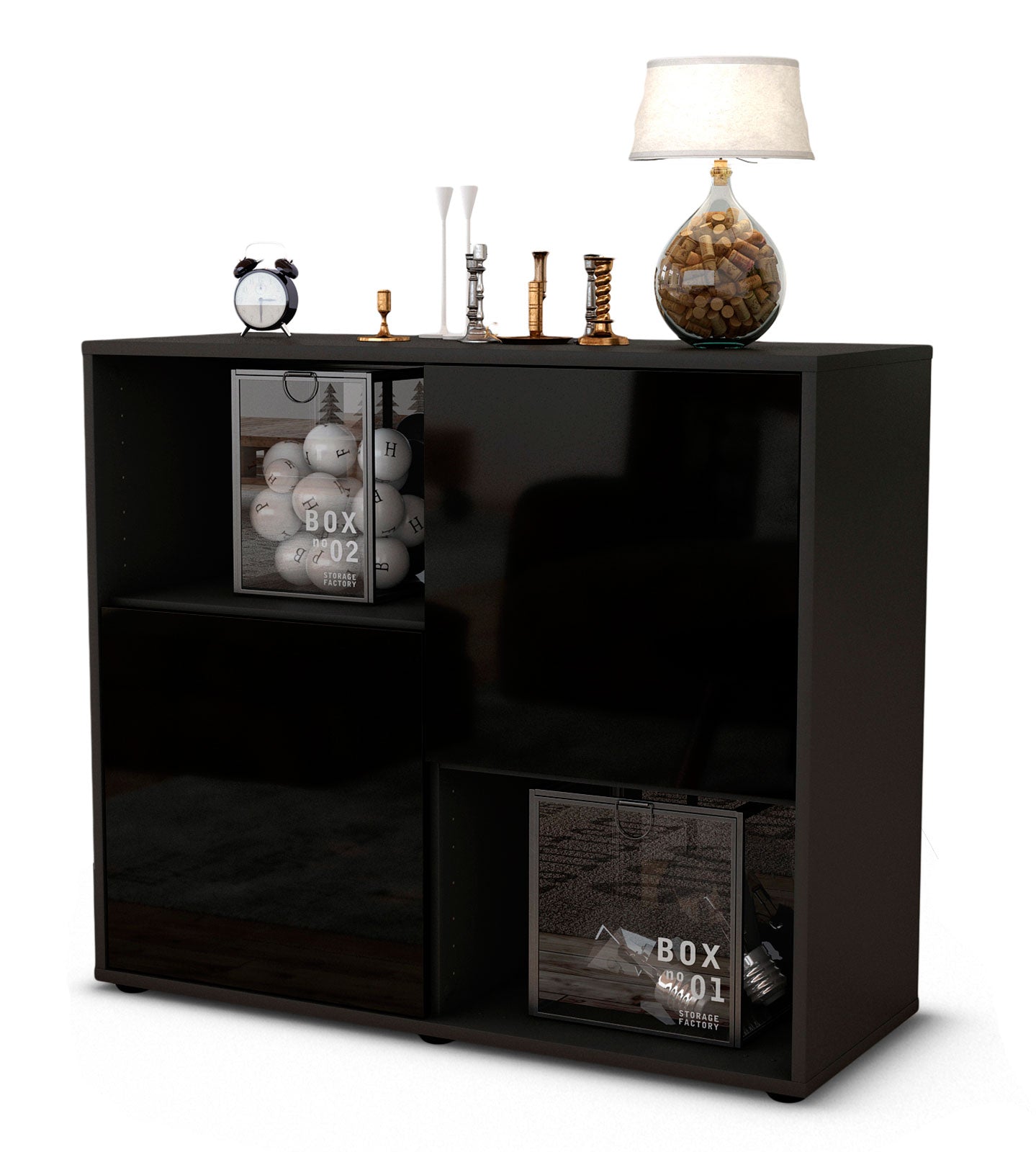 Sideboard Caralina | | Front in Hochglanz Schwarz | 92x79x35cm (BxHxT) 1 Sideboard Caralina | | Front in Hochglanz Schwarz | 92x79x35cm (BxHxT)