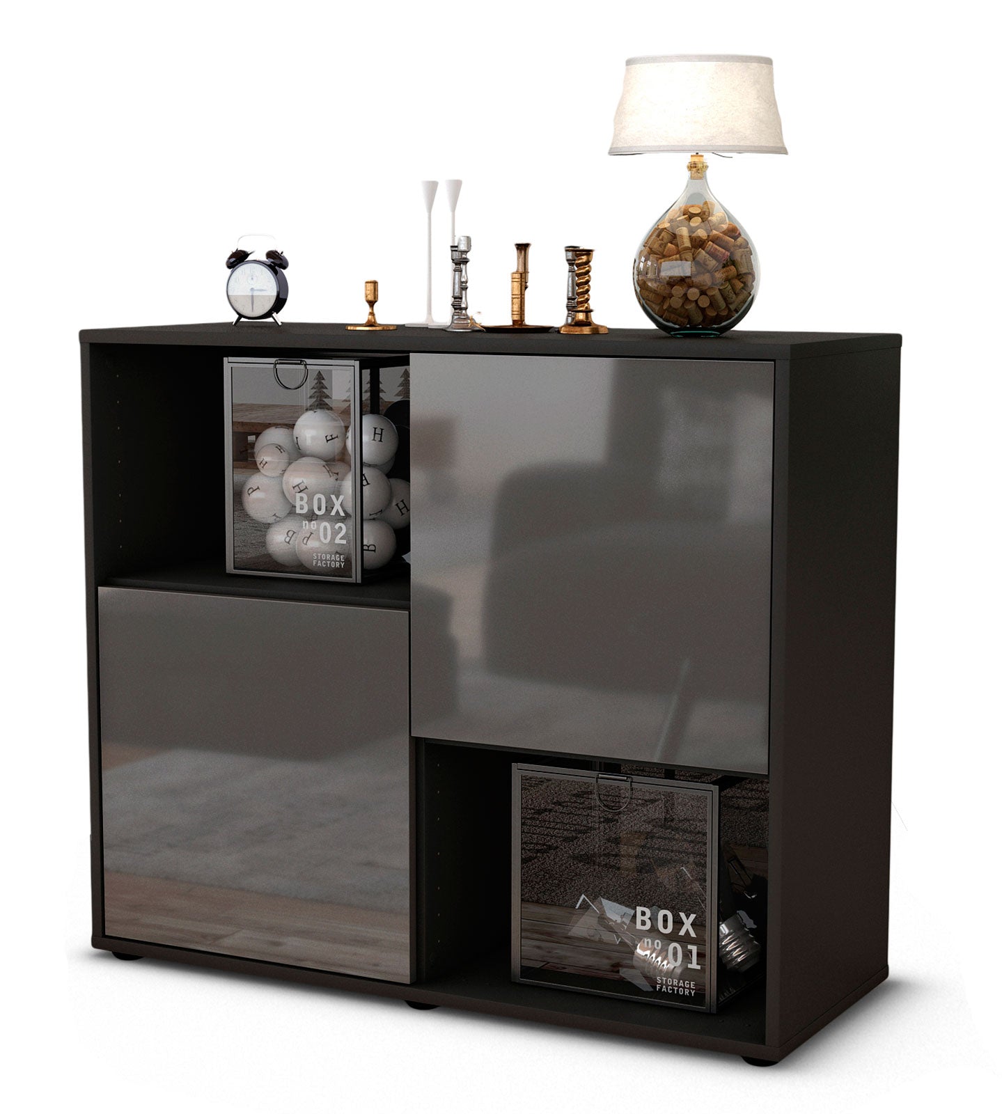 Sideboard Caralina | | Front in Hochglanz Grau | 92x79x35cm (BxHxT) 1 Sideboard Caralina | | Front in Hochglanz Grau | 92x79x35cm (BxHxT)