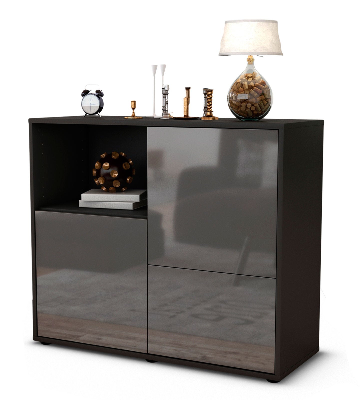 Sideboard Carina | | Front in Hochglanz Grau | 92x79x35cm (BxHxT) 1 Sideboard Carina | | Front in Hochglanz Grau | 92x79x35cm (BxHxT)