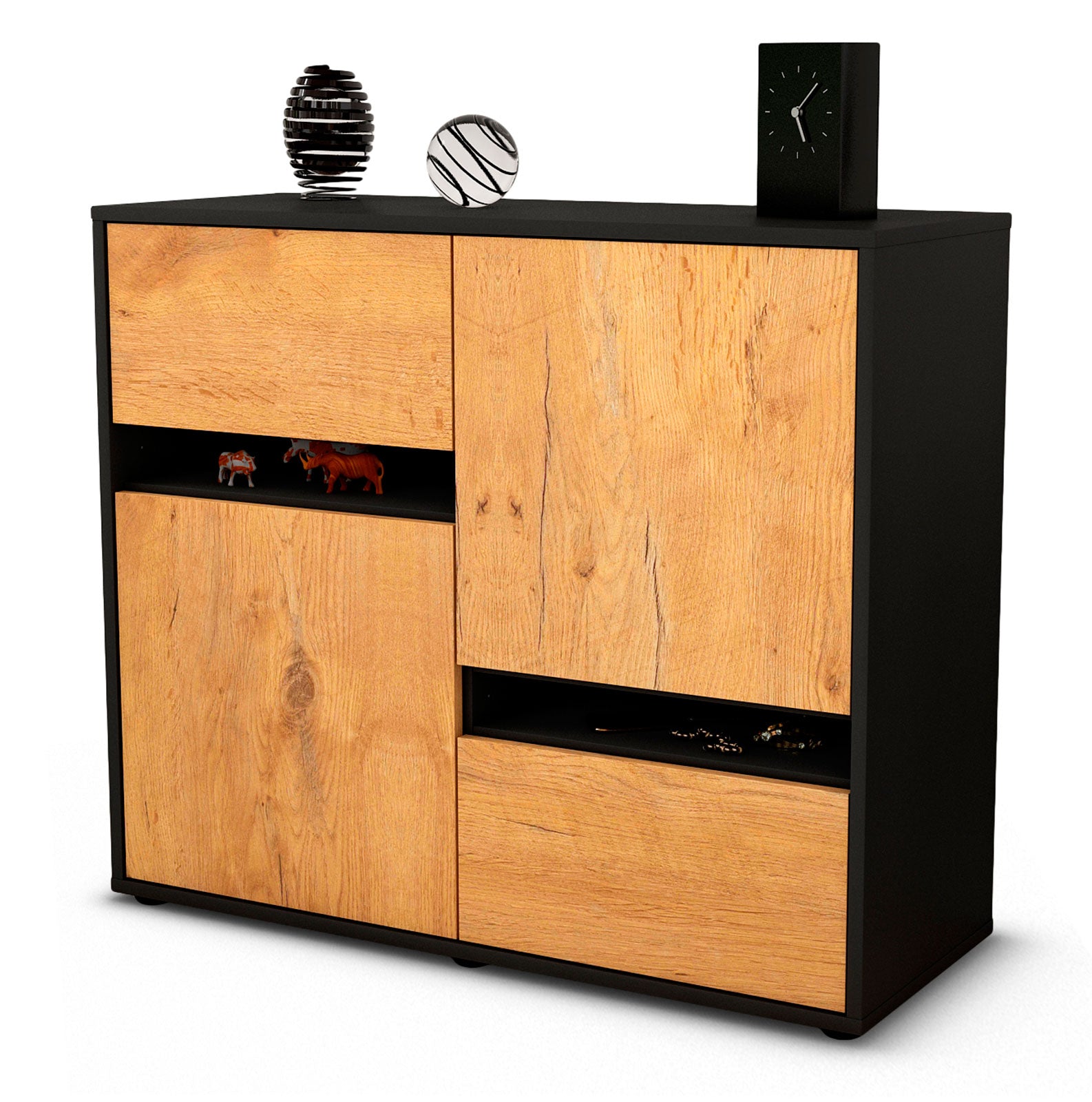 Sideboard Carlotta | | Front in Eiche Holz Optik | 92x79x35cm (BxHxT) 1 Sideboard Carlotta | | Front in Eiche Holz Optik | 92x79x35cm (BxHxT)