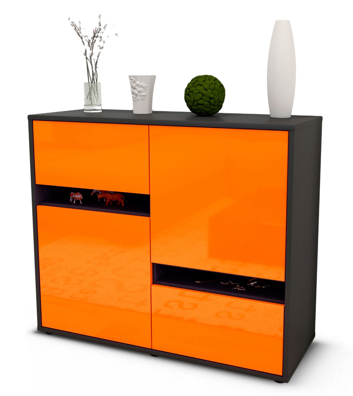 Sideboard Carlotta | | Front in Hochglanz Orange | 92x79x35cm (BxHxT) 1 Sideboard Carlotta | | Front in Hochglanz Orange | 92x79x35cm (BxHxT)