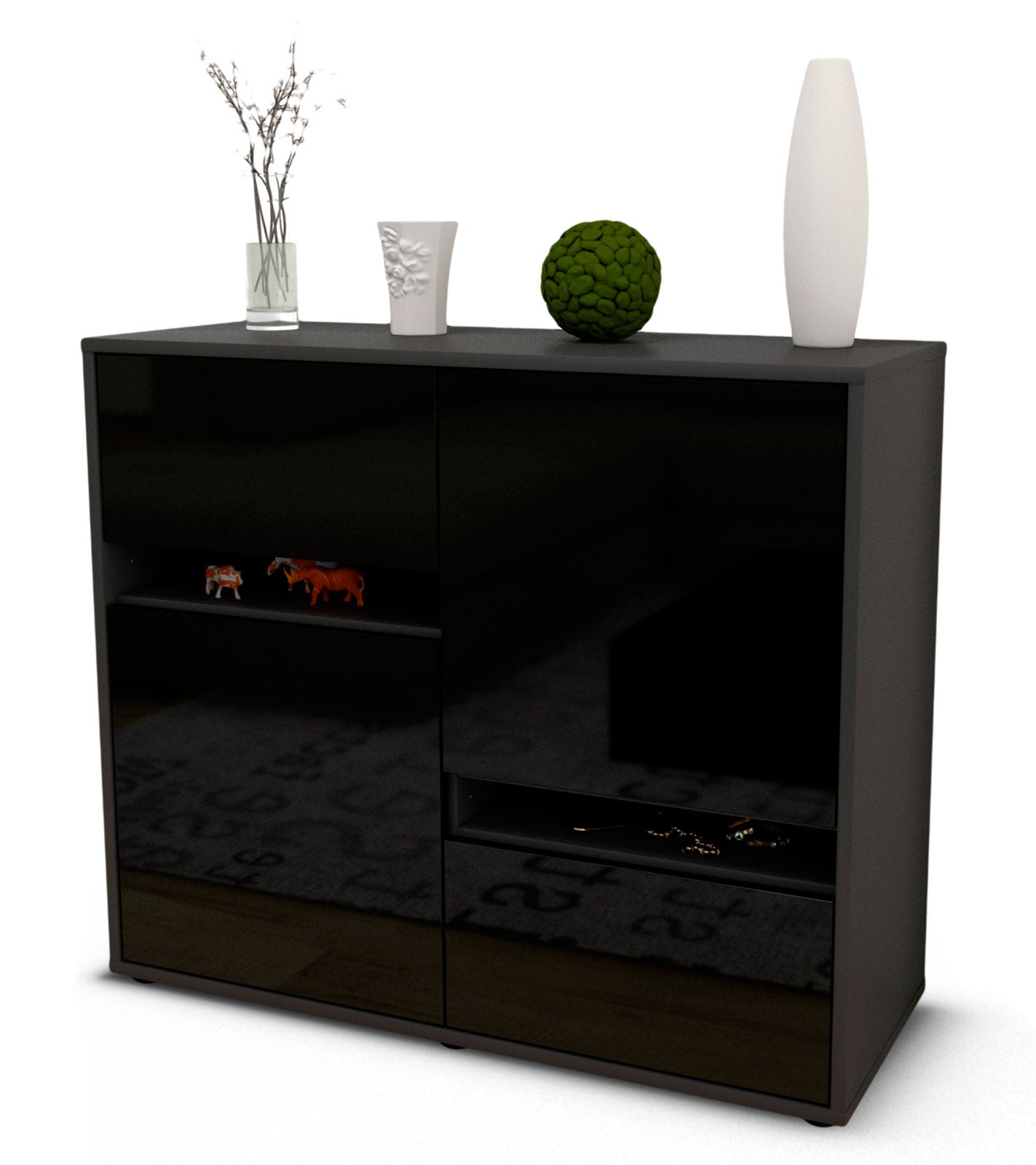 Sideboard Carlotta | | Front in Hochglanz Schwarz | 92x79x35cm (BxHxT) 1 Sideboard Carlotta | | Front in Hochglanz Schwarz | 92x79x35cm (BxHxT)