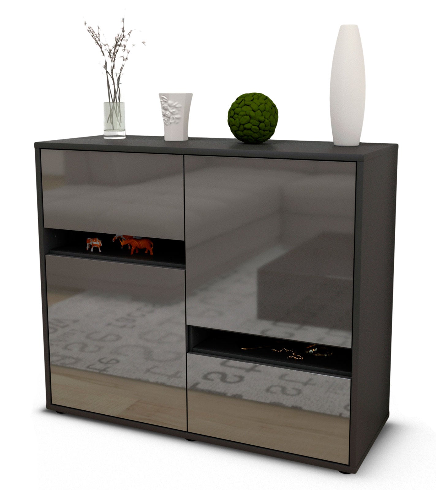 Sideboard Carlotta | | Front in Hochglanz Grau | 92x79x35cm (BxHxT) 1 Sideboard Carlotta | | Front in Hochglanz Grau | 92x79x35cm (BxHxT)