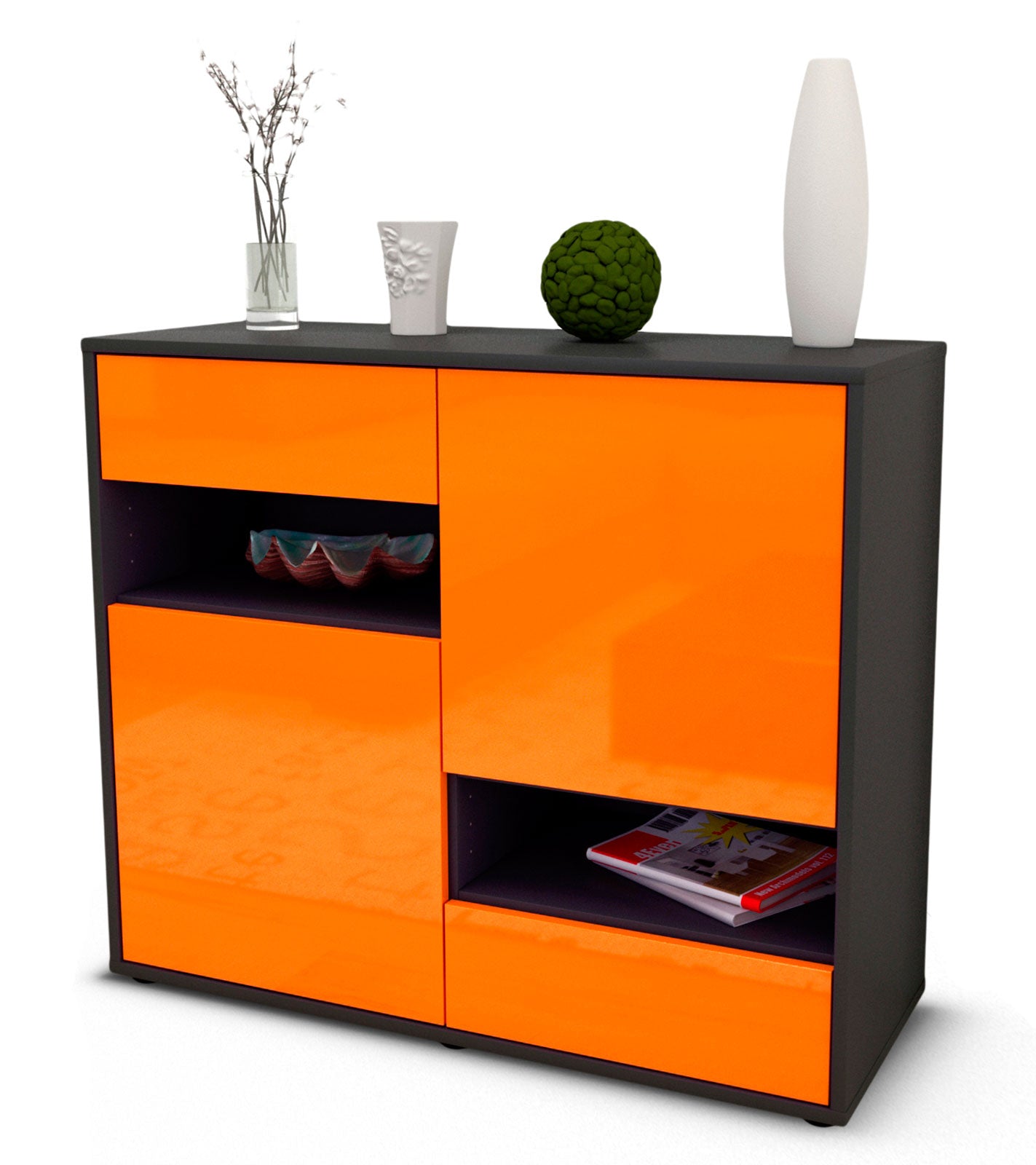 Sideboard Carmelina | | Front in Hochglanz Orange | 92x79x35cm (BxHxT) 1 Sideboard Carmelina | | Front in Hochglanz Orange | 92x79x35cm (BxHxT)