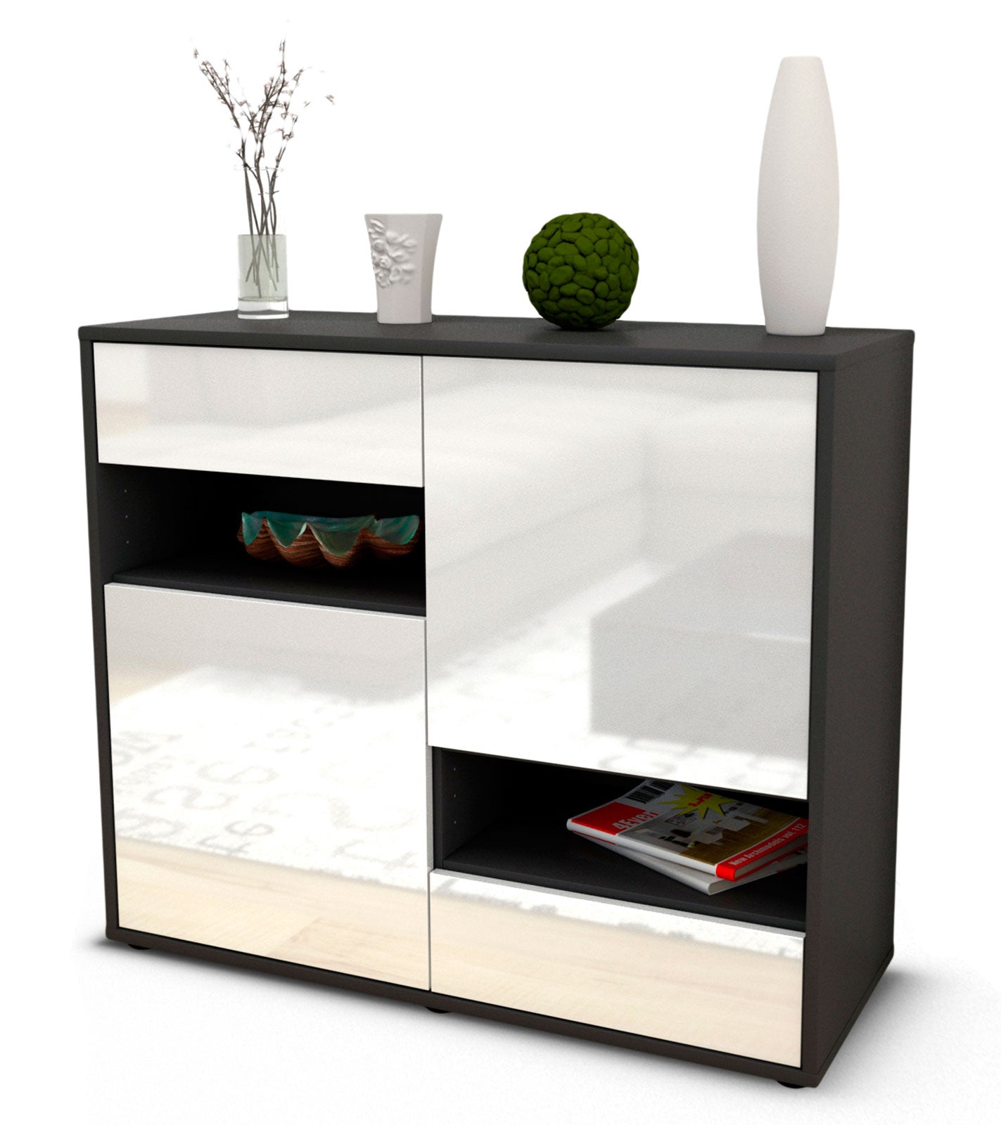 Sideboard Carmelina | | Front in Hochglanz Weiß | 92x79x35cm (BxHxT) 1 Sideboard Carmelina | | Front in Hochglanz Weiß | 92x79x35cm (BxHxT)