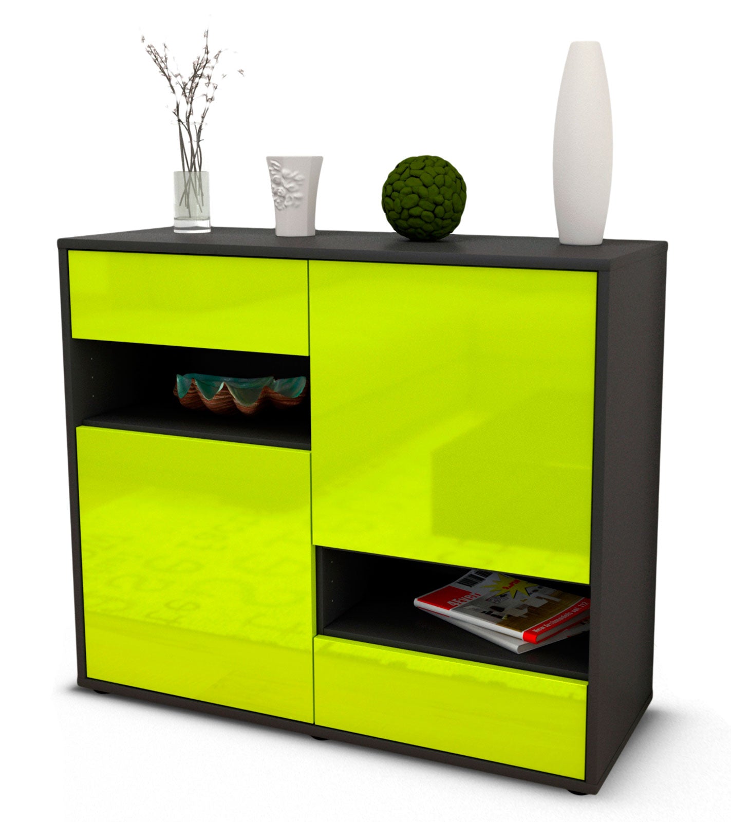 Sideboard Carmelina | | Front in Hochglanz Grün | 92x79x35cm (BxHxT) 1 Sideboard Carmelina | | Front in Hochglanz Grün | 92x79x35cm (BxHxT)