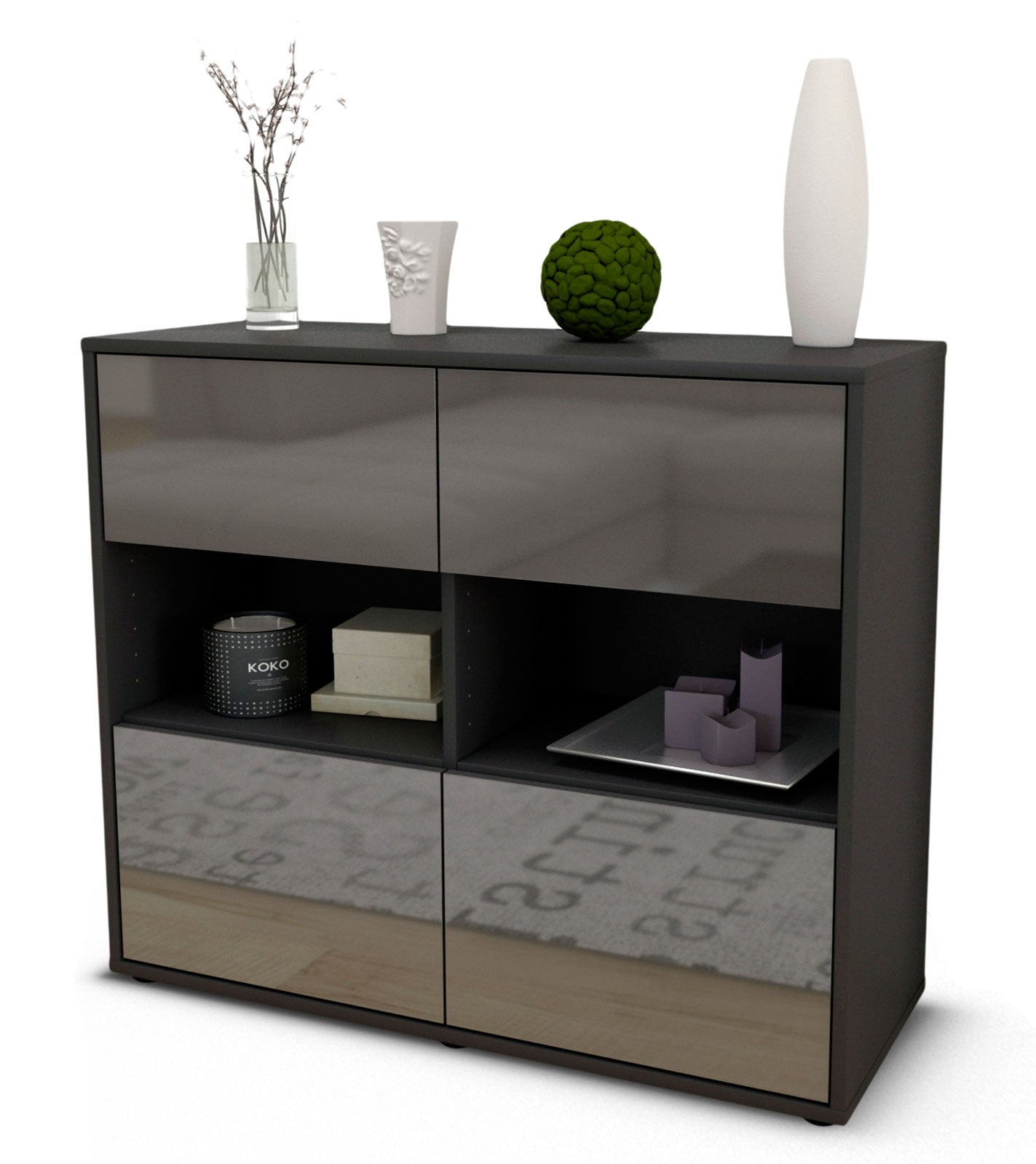 Sideboard Carmen | | Front in Hochglanz Grau | 92x79x35cm (BxHxT) 1 Sideboard Carmen | | Front in Hochglanz Grau | 92x79x35cm (BxHxT)