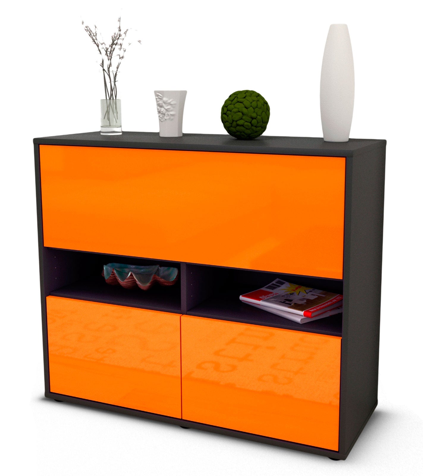 Sideboard Cassandra | | Front in Hochglanz Orange | 92x79x35cm (BxHxT) 1 Sideboard Cassandra | | Front in Hochglanz Orange | 92x79x35cm (BxHxT)