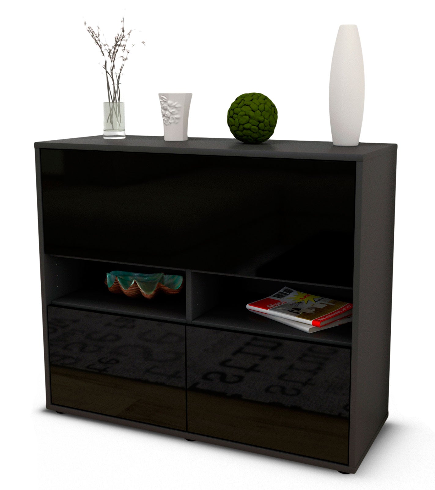 Sideboard Cassandra | | Front in Hochglanz Schwarz | 92x79x35cm (BxHxT) 1 Sideboard Cassandra | | Front in Hochglanz Schwarz | 92x79x35cm (BxHxT)