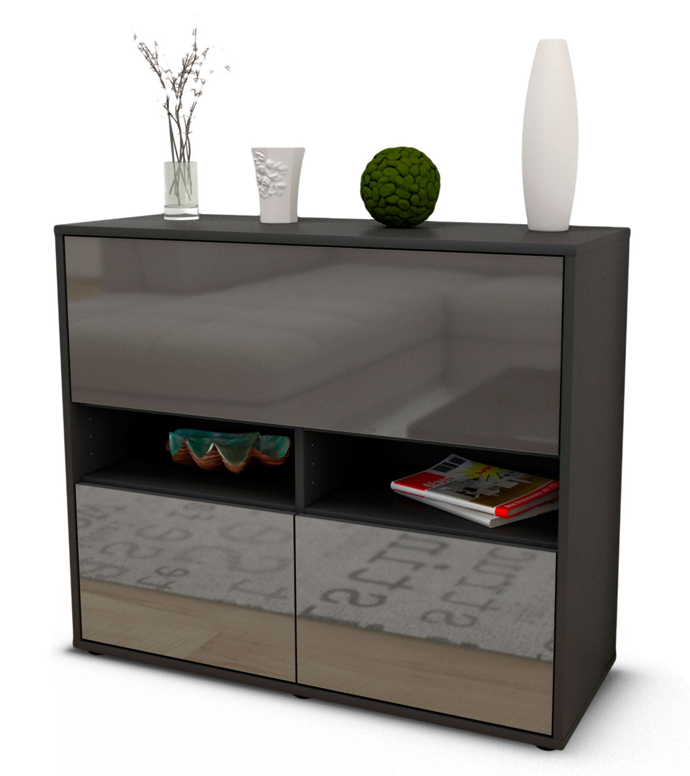 Sideboard Cassandra | | Front in Hochglanz Grau | 92x79x35cm (BxHxT) 1 Sideboard Cassandra | | Front in Hochglanz Grau | 92x79x35cm (BxHxT)