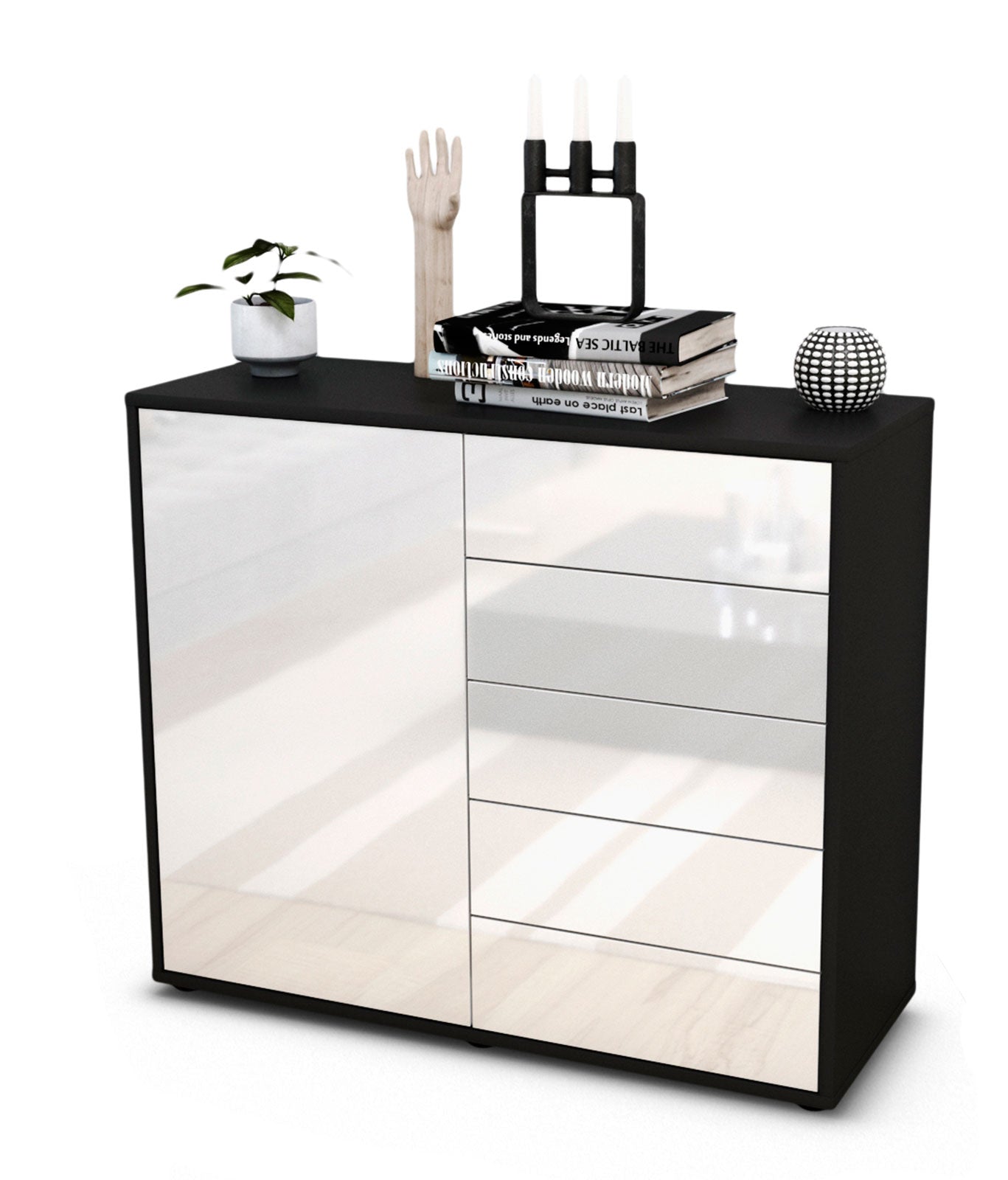 Sideboard Cecilia | | Front in Hochglanz Weiß | 92x79x35cm (BxHxT) 1 Sideboard Cecilia | | Front in Hochglanz Weiß | 92x79x35cm (BxHxT)
