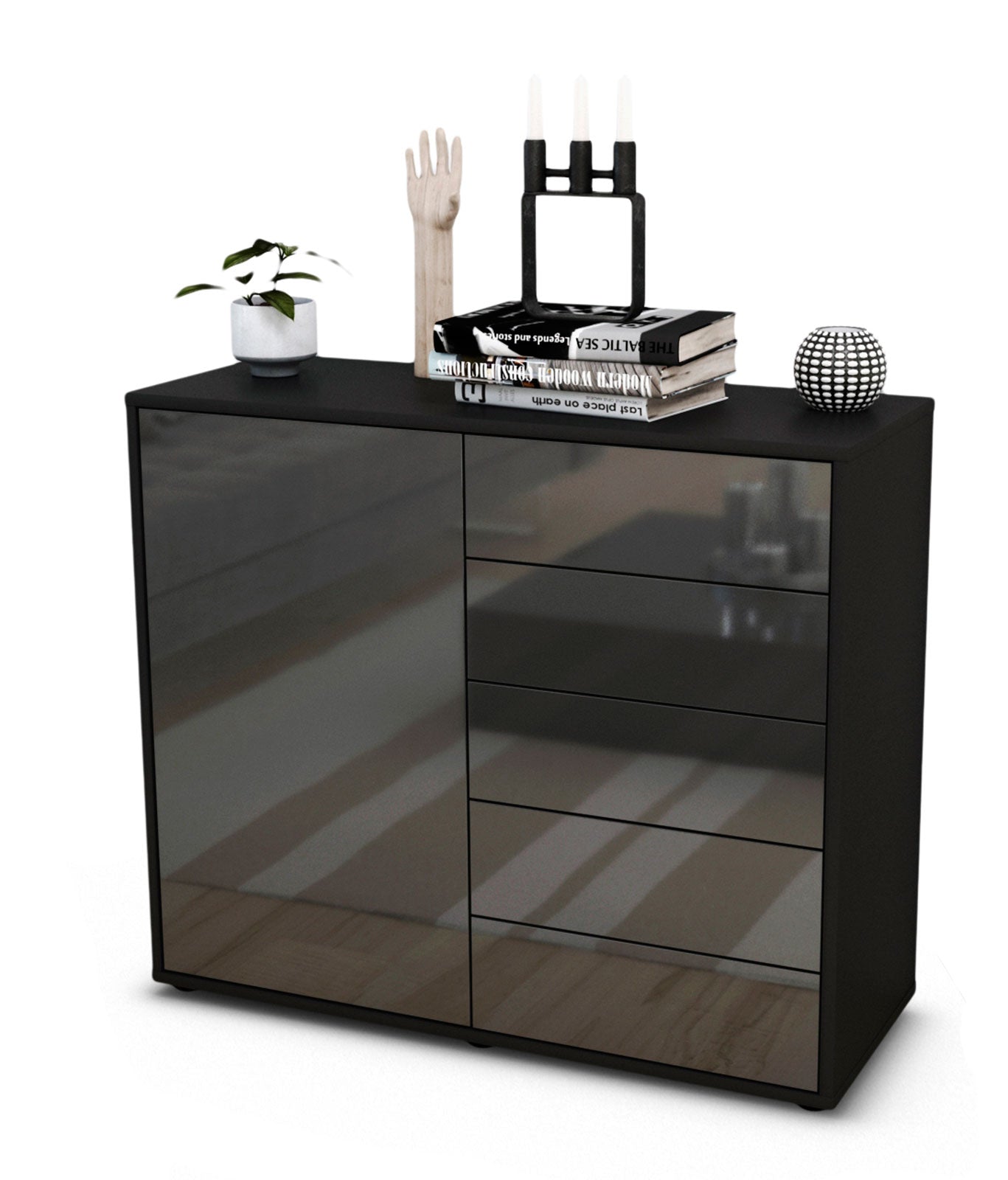 Sideboard Cecilia | | Front in Hochglanz Grau | 92x79x35cm (BxHxT) 1 Sideboard Cecilia | | Front in Hochglanz Grau | 92x79x35cm (BxHxT)