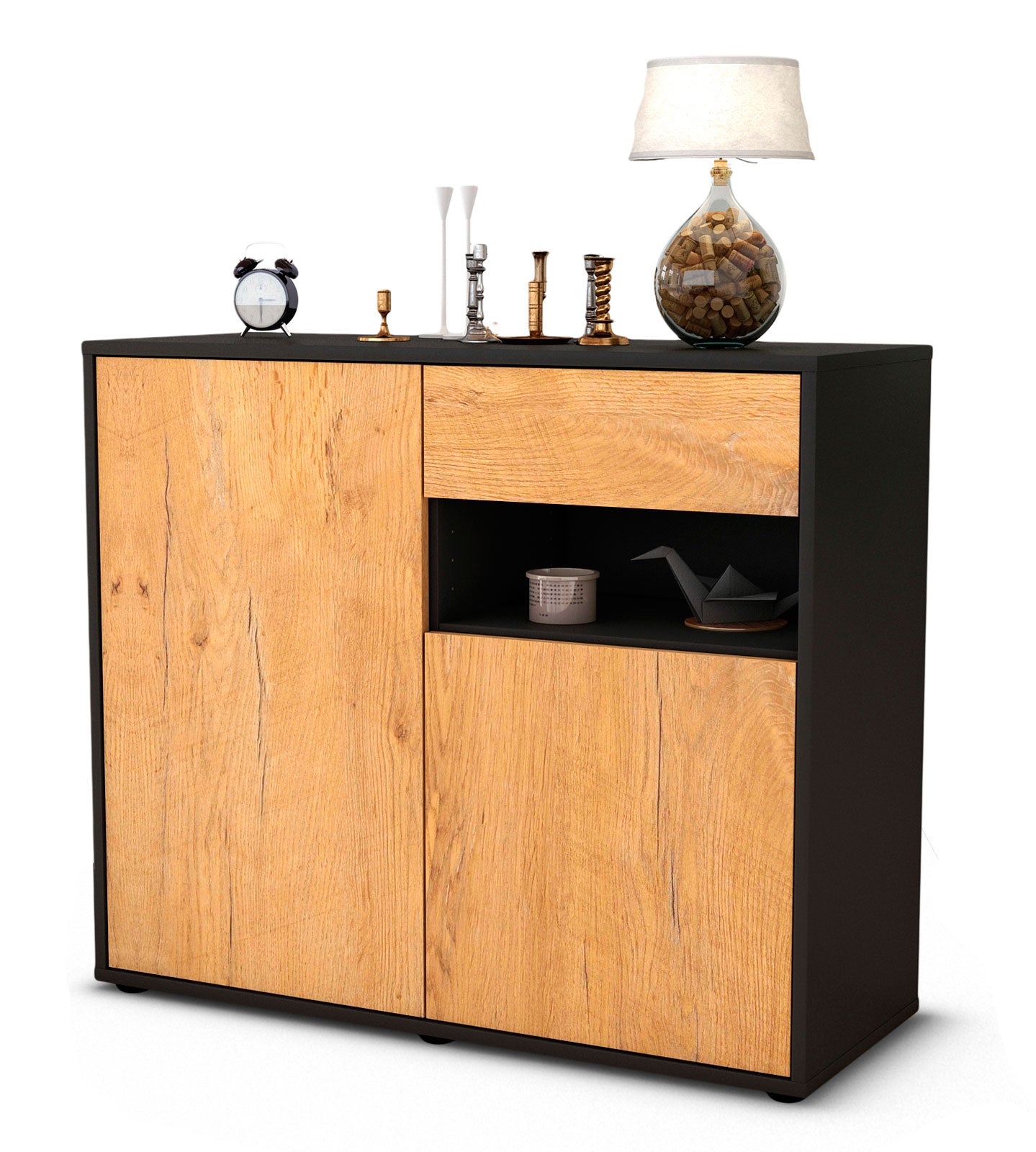 Sideboard Charlotta | | Front in Eiche Holz Optik | 92x79x35cm (BxHxT) 1 Sideboard Charlotta | | Front in Eiche Holz Optik | 92x79x35cm (BxHxT)