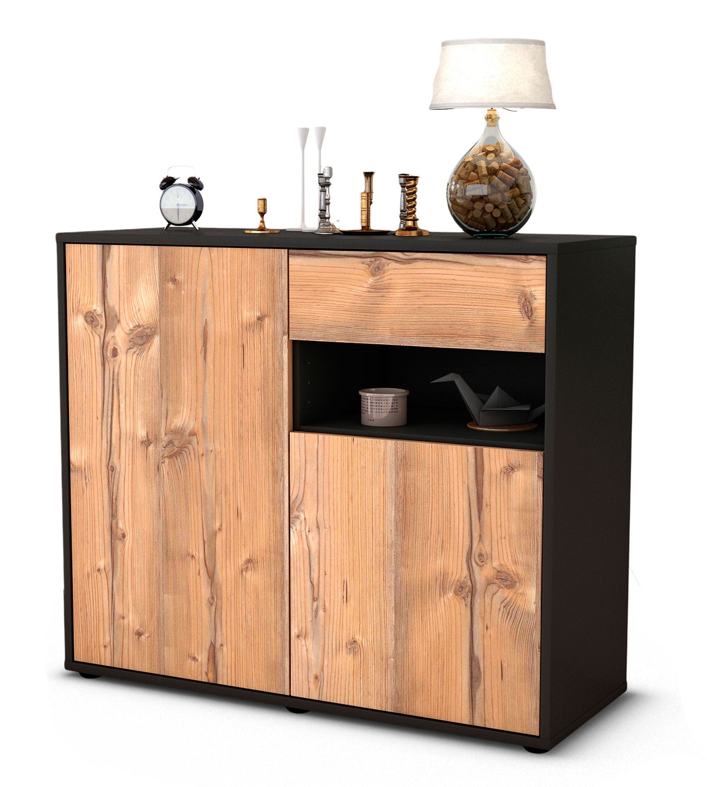 Sideboard Charlotta | | Front in Pinie Holz Optik | 92x79x35cm (BxHxT) 1 Sideboard Charlotta | | Front in Pinie Holz Optik | 92x79x35cm (BxHxT)