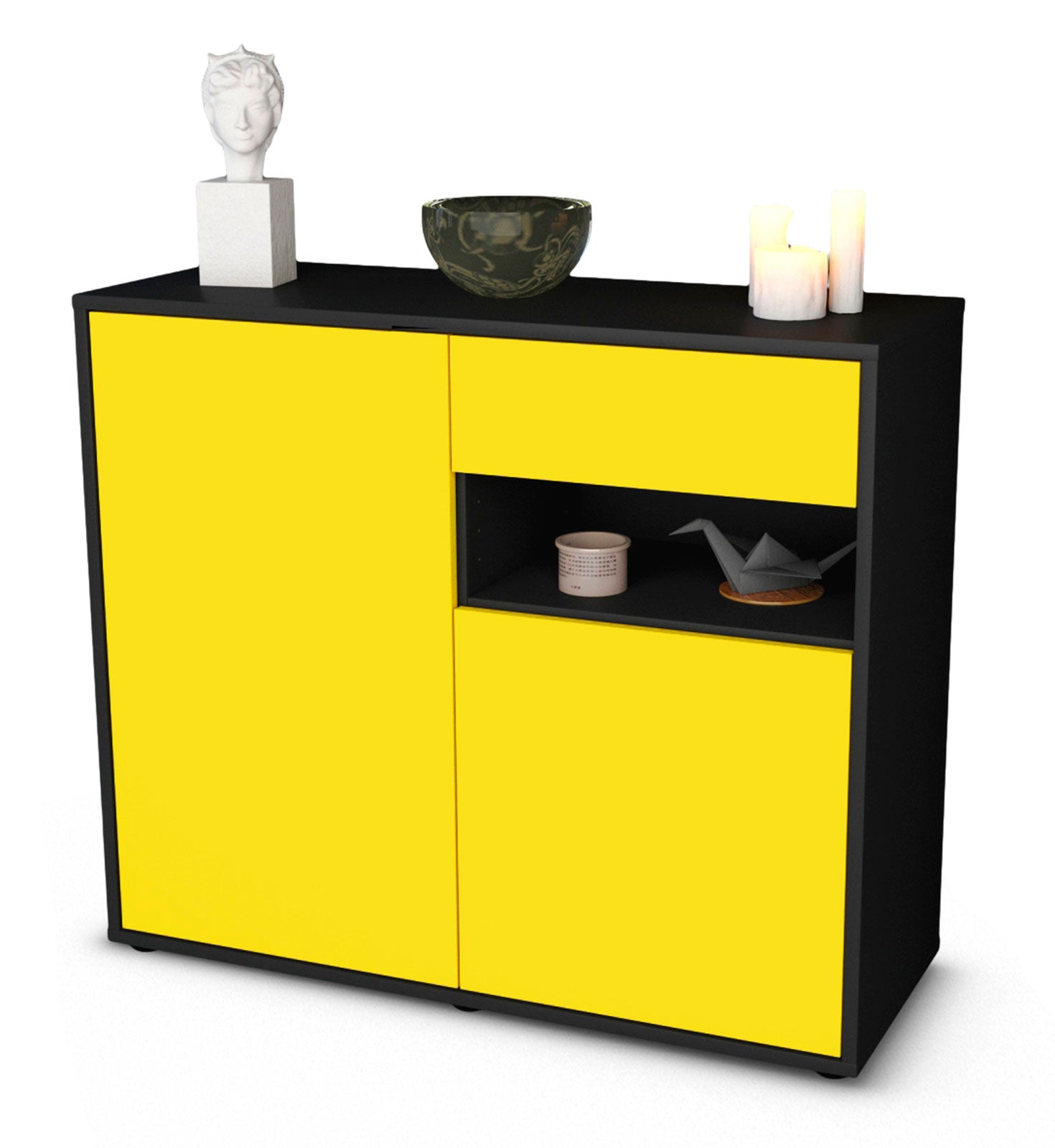 Sideboard Charlotta | | Front in Gelb | 92x79x35cm (BxHxT) 1 Sideboard Charlotta | | Front in Gelb | 92x79x35cm (BxHxT)