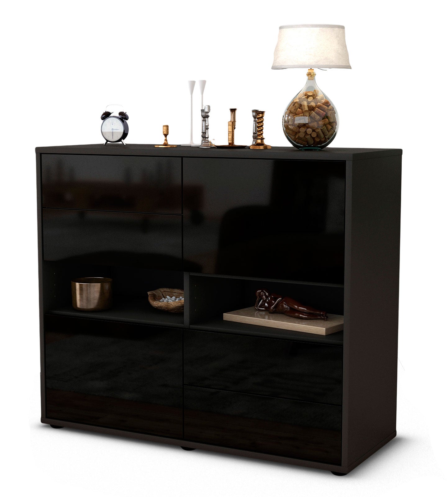 Sideboard Claudia | | Front in Hochglanz Schwarz | 92x79x35cm (BxHxT) 1 Sideboard Claudia | | Front in Hochglanz Schwarz | 92x79x35cm (BxHxT)