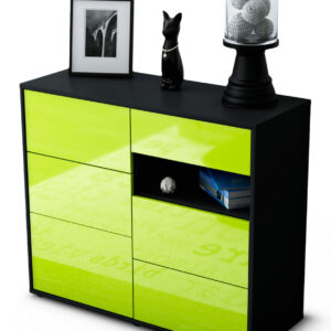 Sideboard Dariella | Korpus Anthrazit | Front in Hochglanz Grün | 92x79x35cm (BxHxT)
