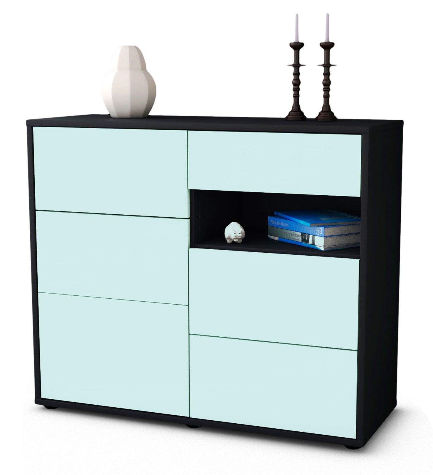 Sideboard Dariella | Korpus Anthrazit | Front in Mint | 92x79x35cm (BxHxT) 1 Sideboard Dariella | Korpus Anthrazit | Front in Mint | 92x79x35cm (BxHxT)