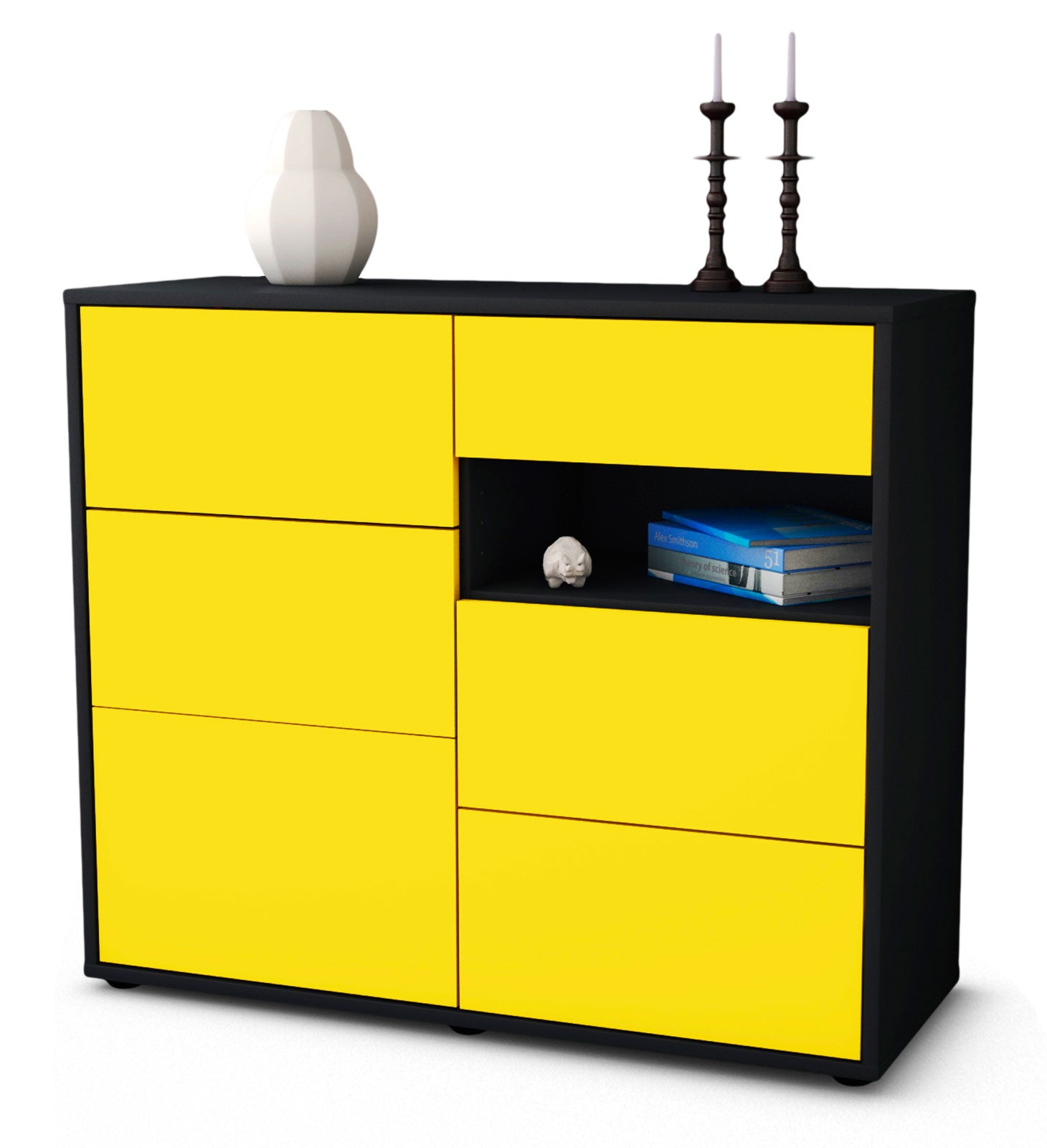 Sideboard Dariella | Korpus Anthrazit | Front in Gelb | 92x79x35cm (BxHxT) 1 Sideboard Dariella | Korpus Anthrazit | Front in Gelb | 92x79x35cm (BxHxT)