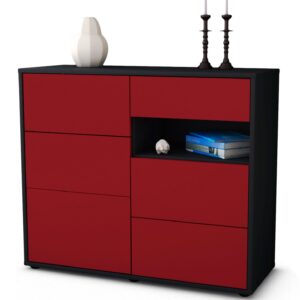 Sideboard Dariella | Korpus Anthrazit | Front in Bordeaux | 92x79x35cm (BxHxT)