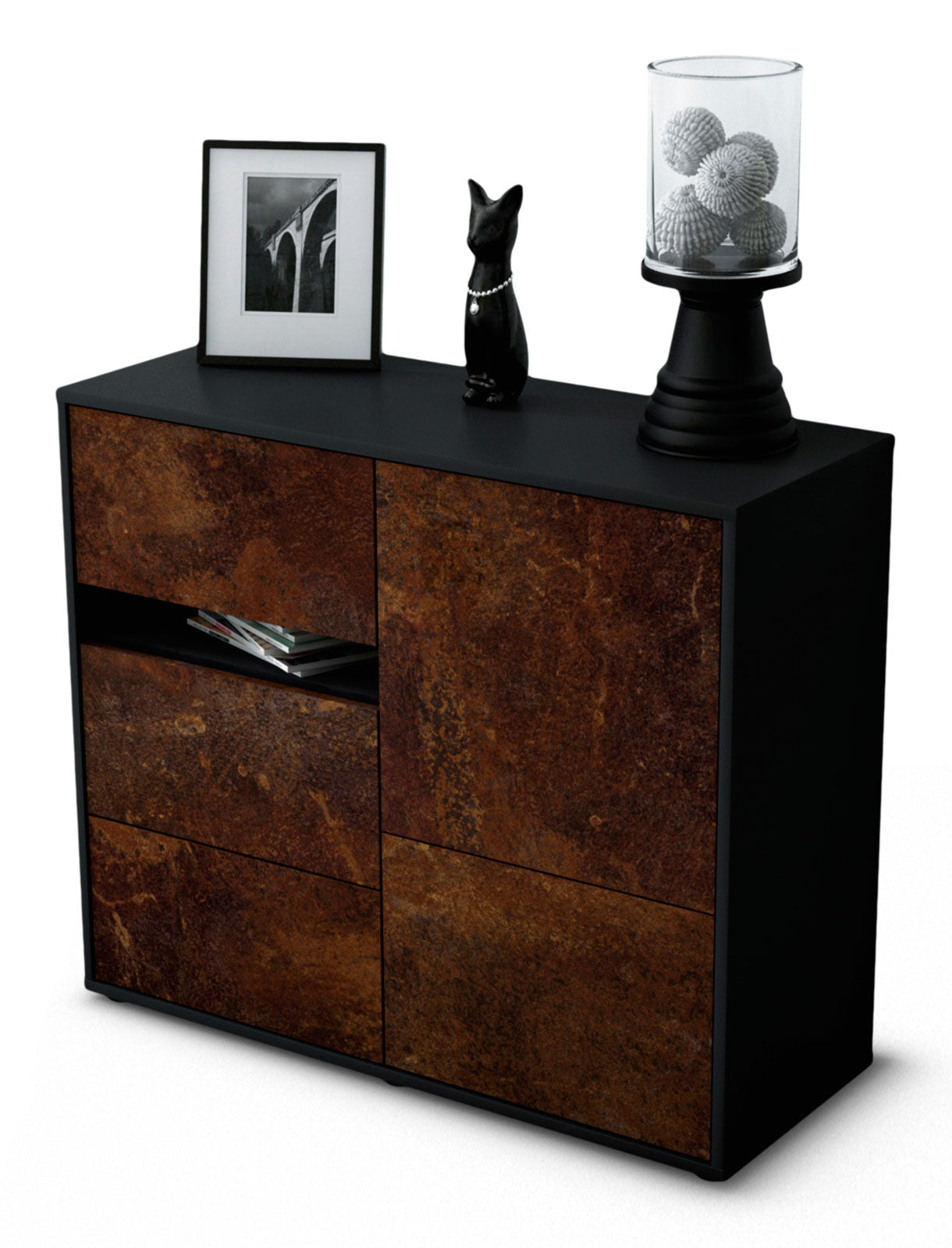 Sideboard Davina | Korpus Anthrazit | Front in Rost Optik | 92x79x35cm (BxHxT) 1 Sideboard Davina | Korpus Anthrazit | Front in Rost Optik | 92x79x35cm (BxHxT)