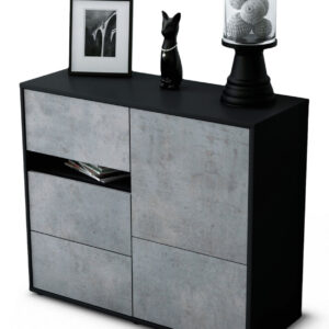 Sideboard Davina | Korpus Anthrazit | Front in Beton Optik | 92x79x35cm (BxHxT)