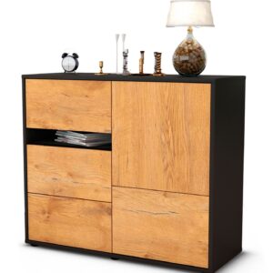 Sideboard Davina | Korpus Anthrazit | Front in Eiche Holz Optik | 92x79x35cm (BxHxT)