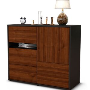 Sideboard Davina | Korpus Anthrazit | Front in Walnuss Holz Optik | 92x79x35cm (BxHxT)
