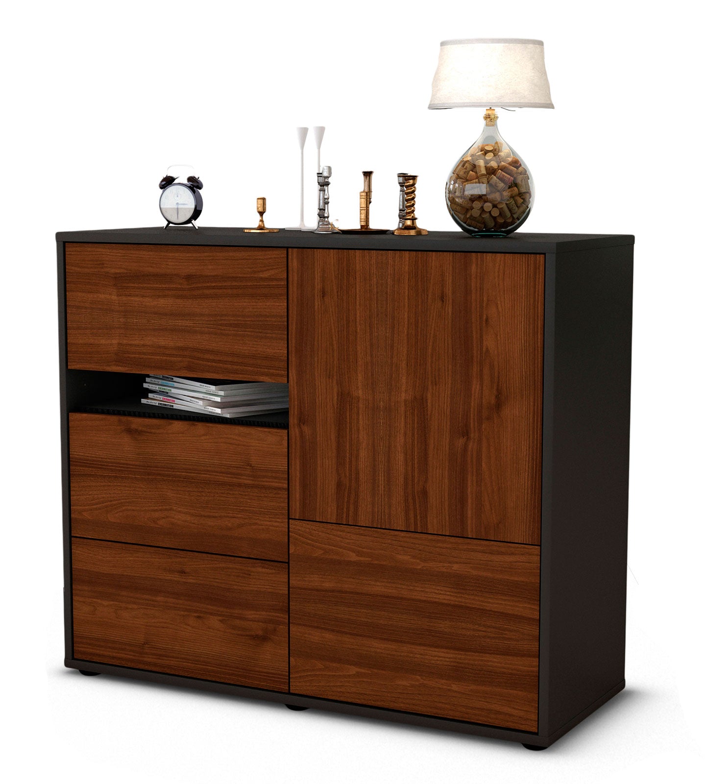 Sideboard Davina | Korpus Anthrazit | Front in Walnuss Holz Optik | 92x79x35cm (BxHxT) 1 Sideboard Davina | Korpus Anthrazit | Front in Walnuss Holz Optik | 92x79x35cm (BxHxT)