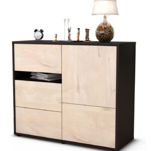 Sideboard Davina | Korpus Anthrazit | Front in Zeder Holz Optik | 92x79x35cm (BxHxT)