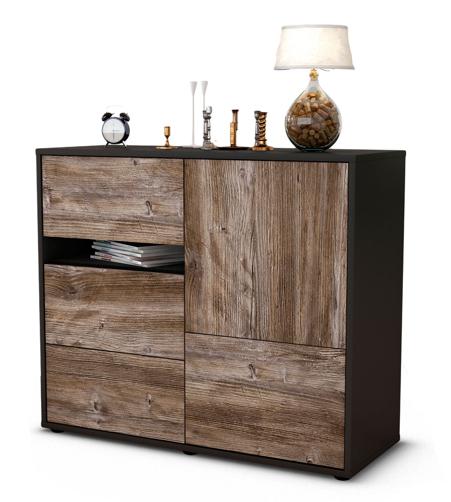 Sideboard Davina | Korpus Anthrazit | Front in Treibholz Holz Optik | 92x79x35cm (BxHxT) 1 Sideboard Davina | Korpus Anthrazit | Front in Treibholz Holz Optik | 92x79x35cm (BxHxT)