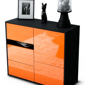 Sideboard Davina | Korpus Anthrazit | Front in Hochglanz Orange | 92x79x35cm (BxHxT)