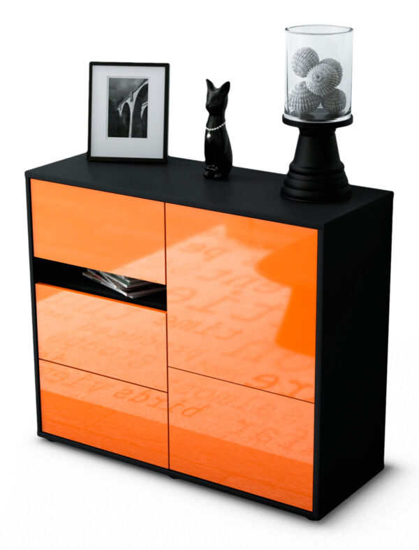 Sideboard Davina | Korpus Anthrazit | Front in Hochglanz Orange | 92x79x35cm (BxHxT)