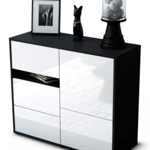 Sideboard Davina | Korpus Anthrazit | Front in Hochglanz Weiß | 92x79x35cm (BxHxT)