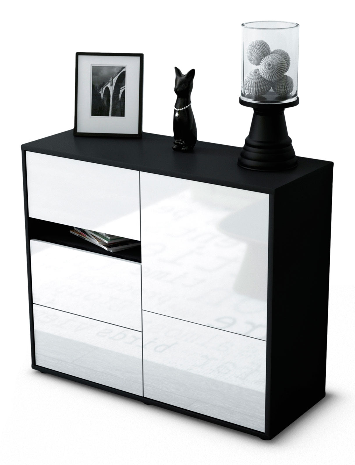 Sideboard Davina | Korpus Anthrazit | Front in Hochglanz Weiß | 92x79x35cm (BxHxT) 1 Sideboard Davina | Korpus Anthrazit | Front in Hochglanz Weiß | 92x79x35cm (BxHxT)