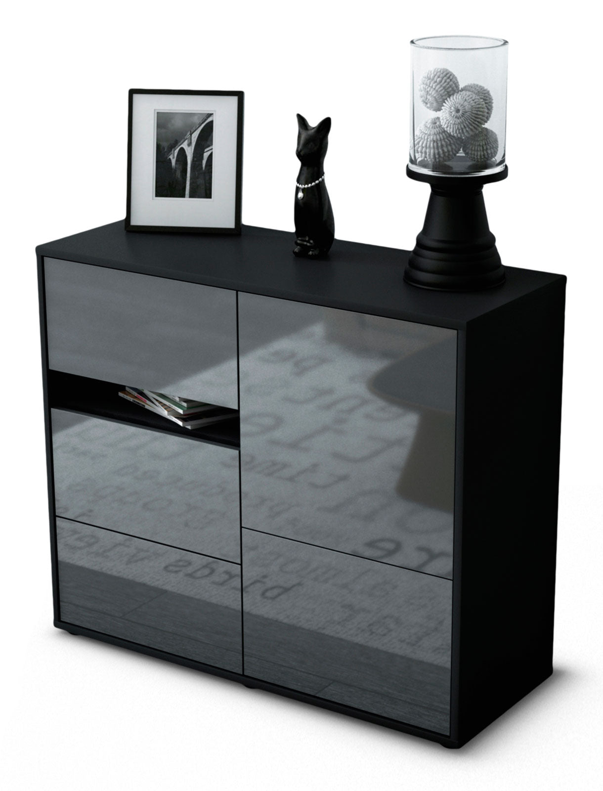 Sideboard Davina | Korpus Anthrazit | Front in Hochglanz Grau | 92x79x35cm (BxHxT) 1 Sideboard Davina | Korpus Anthrazit | Front in Hochglanz Grau | 92x79x35cm (BxHxT)