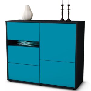 Sideboard Davina | Korpus Anthrazit | Front in Türkis | 92x79x35cm (BxHxT)