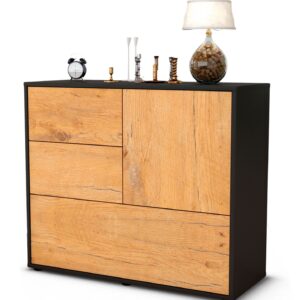 Sideboard Deanna | Korpus Anthrazit | Front in Eiche Holz Optik | 92x79x35cm (BxHxT)