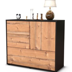 Sideboard Deanna | Korpus Anthrazit | Front in Pinie Holz Optik | 92x79x35cm (BxHxT)